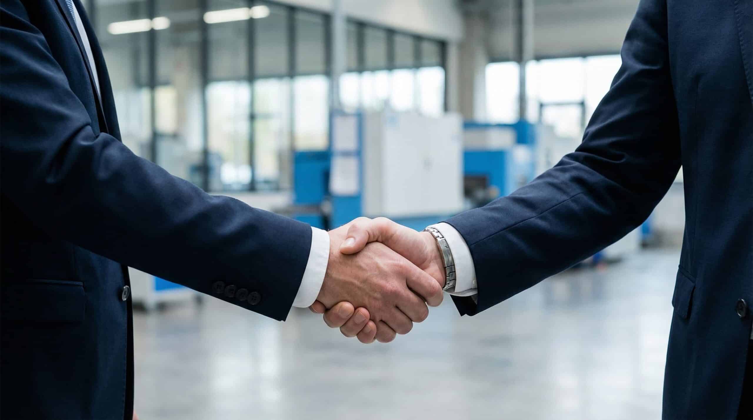 mexico-fdi-growth-2025-investor-confidence 6 Business executives finalizing investment agreement for manufacturing operations in Mexico
