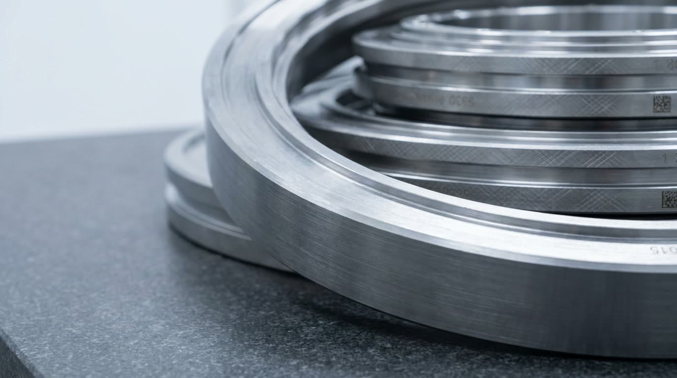 Aerospace Supply Chain Disruption: Why Certified Regional Capacity Decides Who Recovers First — section 1 Stacked aerospace forged rings and turbine discs on an inspection surface, representing supply chain inventory constraints.