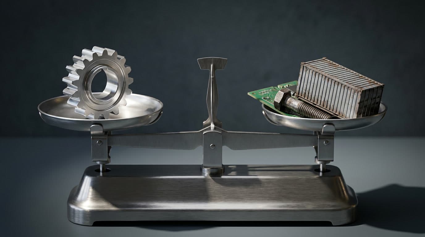the-shift-toward-regional-manufacturing-why-nearshoring-is-accelerating-s3 Precision stainless steel balance scale with industrial components representing total cost of ownership analysis