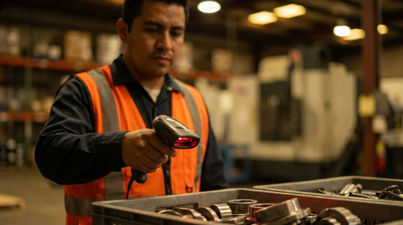 immex-prosec-technical-guide-chinese-manufacturers-02.jpg Logistics worker scanning incoming industrial components at a receiving station under the IMMEX temporary importation regime