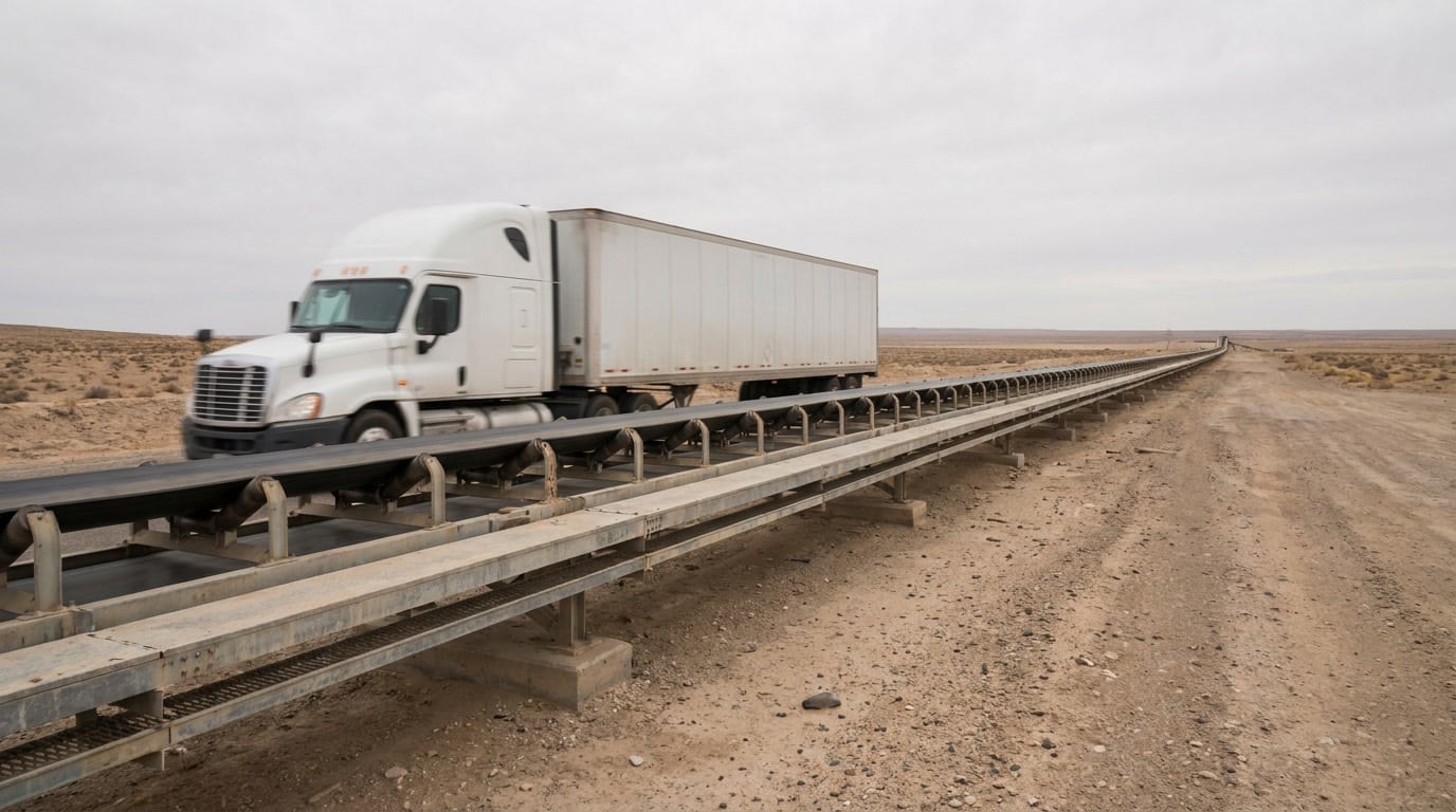 what-to-compare-before-expanding-to-mexico-03 Semi-truck in motion on an open highway representing cross-border logistics proximity between Mexico and the United States.